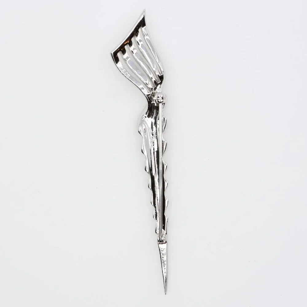 Vintage Boucher Modernist Flame Twist Brooch Rhodium‎ Plated 1940s